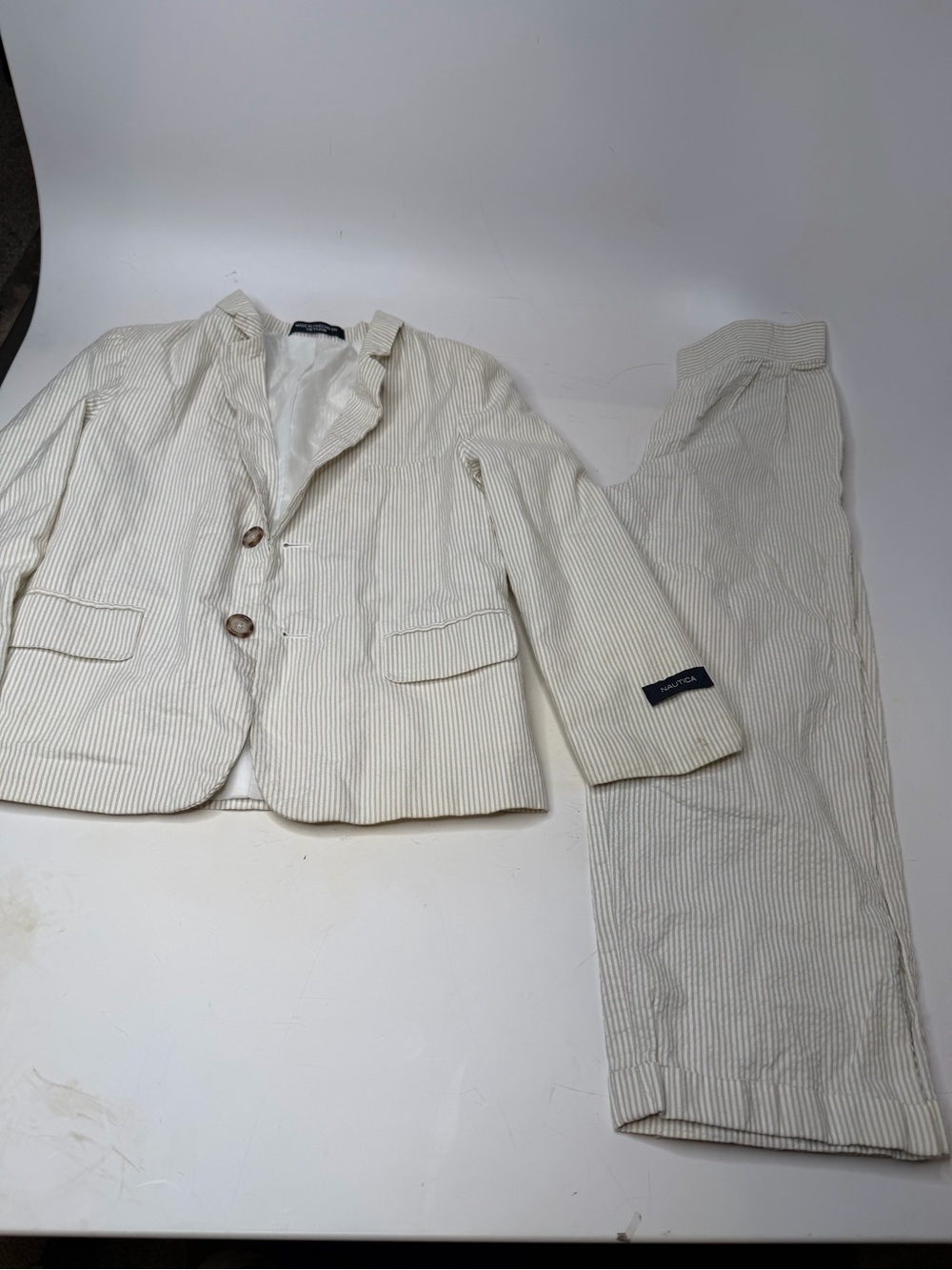 Nautica Cream Pinstripe Kids Two-Piece Blazer & Pants Set